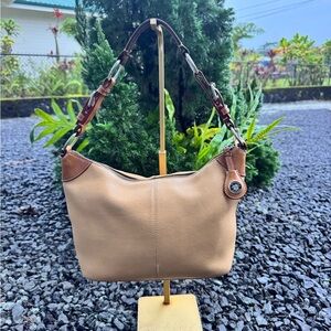 Dooney & Bourke All Weather Leather 2 Hobo Tan British Trim Shoulder Bag